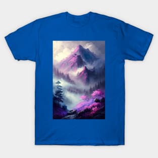 Mountain landscape in psychedelic shades of lavender and purple -2 T-Shirt